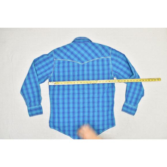 Wrangler 20X Men's Blue Plaid Western Snap Shirt Regular Size M Pearl Snap - Picture 5 of 8